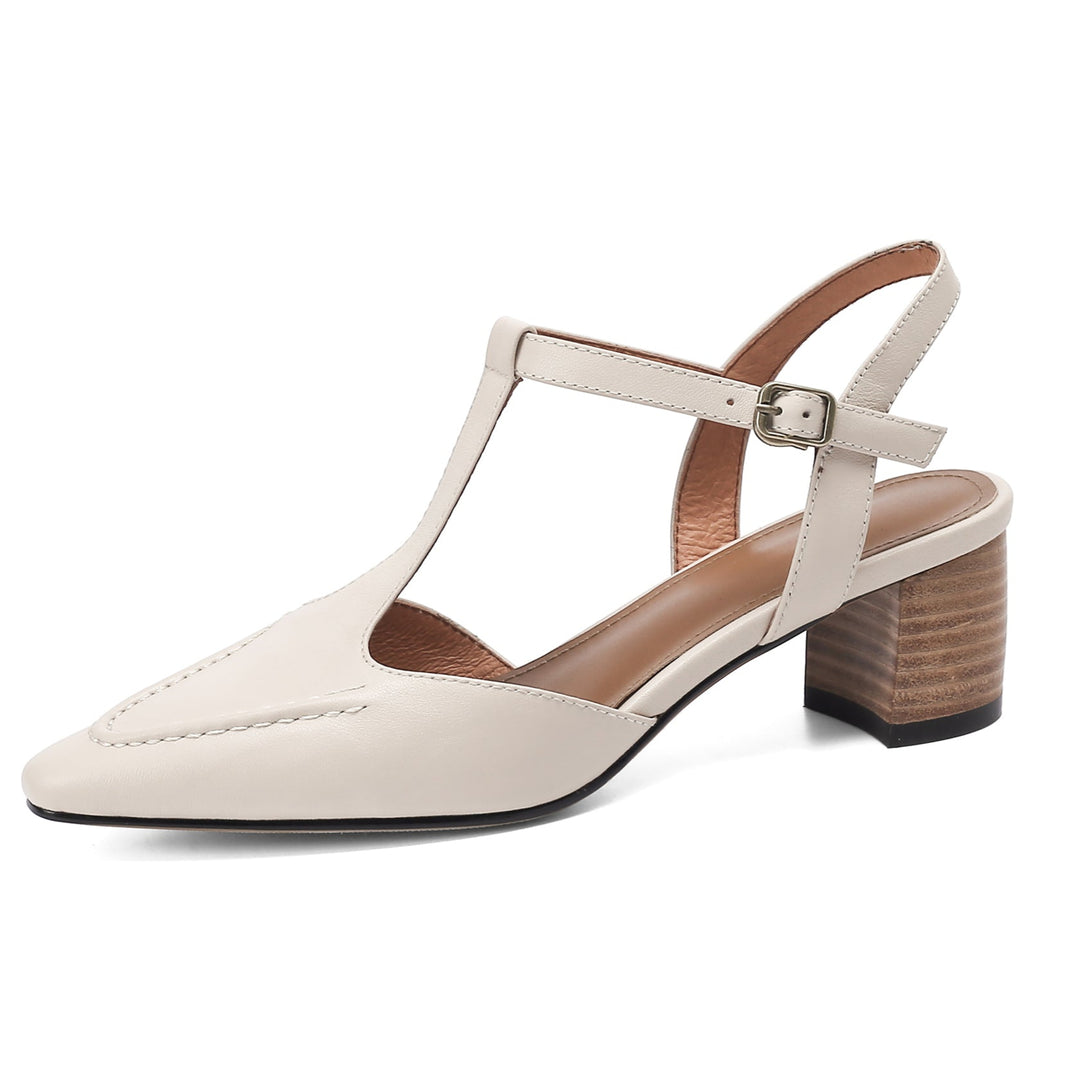 Womens Designer T Strap Leather Pumps Heels