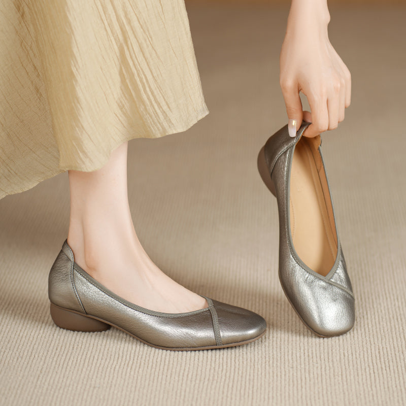 Ultra-Soft Sheepskin Office Heels - Breathable Leather Pumps - Stable Mid-Heel Shoes