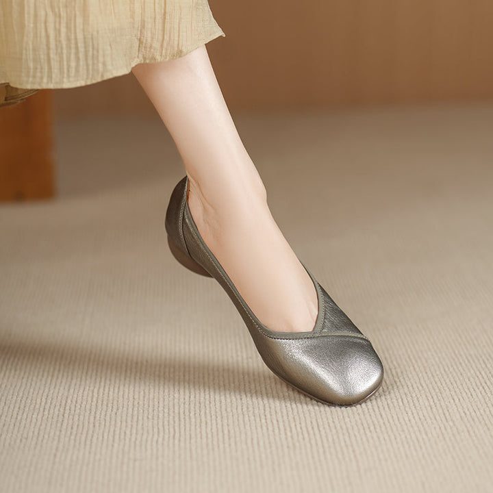 Ultra-Soft Sheepskin Office Heels - Breathable Leather Pumps - Stable Mid-Heel Shoes