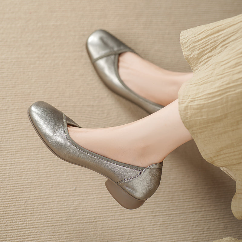 Ultra-Soft Sheepskin Office Heels - Breathable Leather Pumps - Stable Mid-Heel Shoes