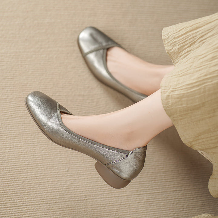 Ultra-Soft Sheepskin Office Heels - Breathable Leather Pumps - Stable Mid-Heel Shoes