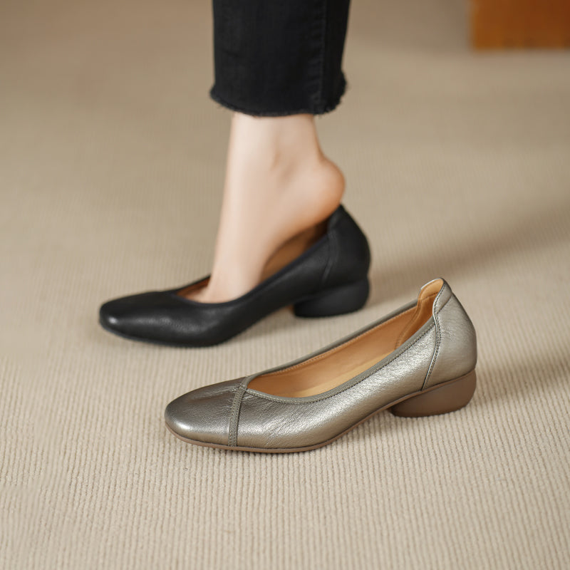 Ultra-Soft Sheepskin Office Heels - Breathable Leather Pumps - Stable Mid-Heel Shoes