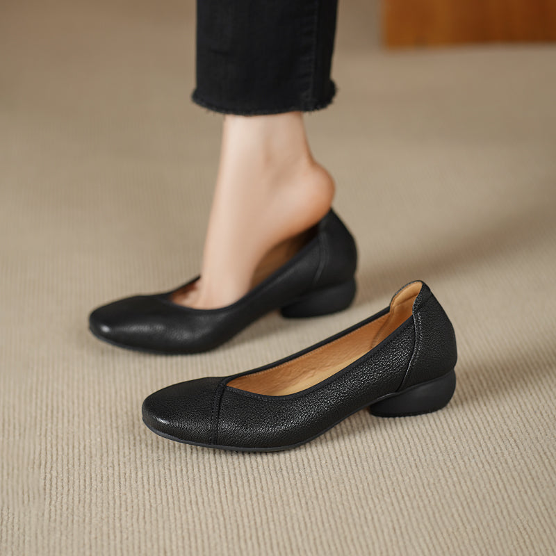 Ultra-Soft Sheepskin Office Heels - Breathable Leather Pumps - Stable Mid-Heel Shoes