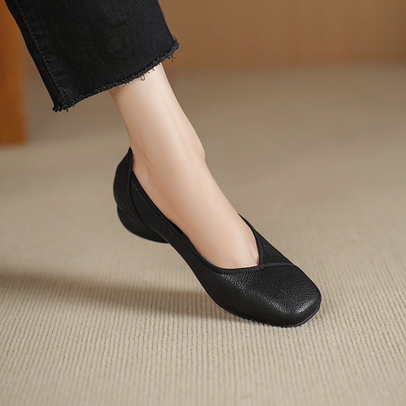 Ultra-Soft Sheepskin Office Heels - Breathable Leather Pumps - Stable Mid-Heel Shoes