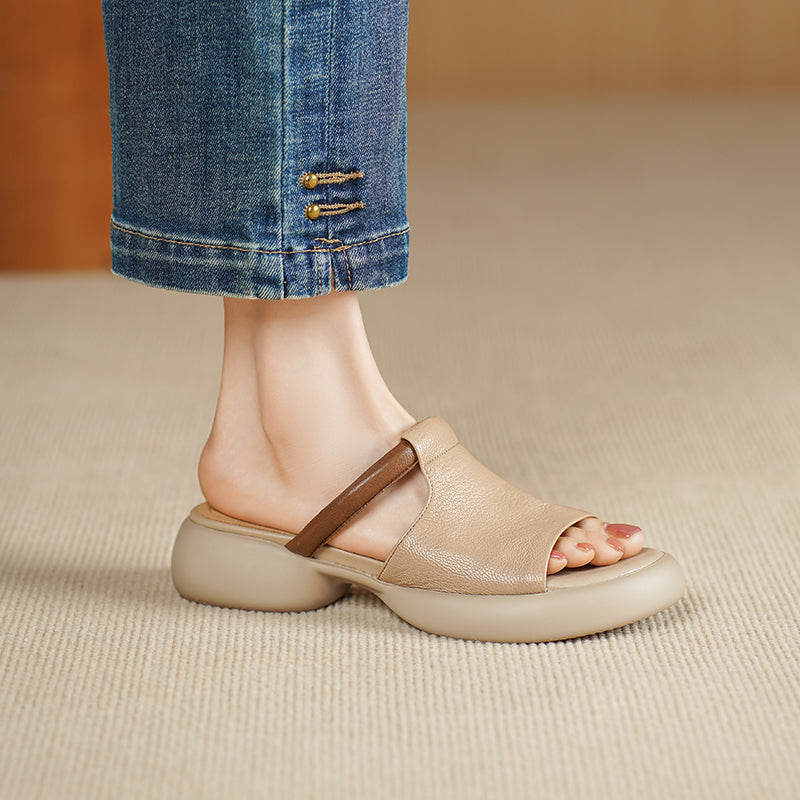 Women's Ultra-Soft Sheepskin Summer Mules Sandals - Lightweight Platform Shoes