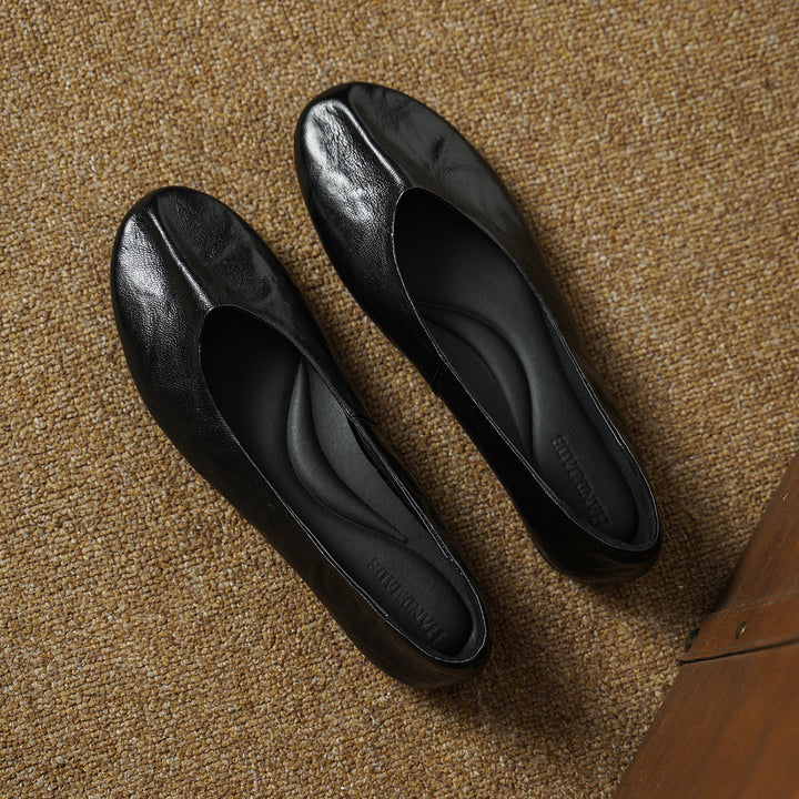 Women's Handmade Soft Sheepskin Ballet Flats Round Toe Slip-on Flat Shoes