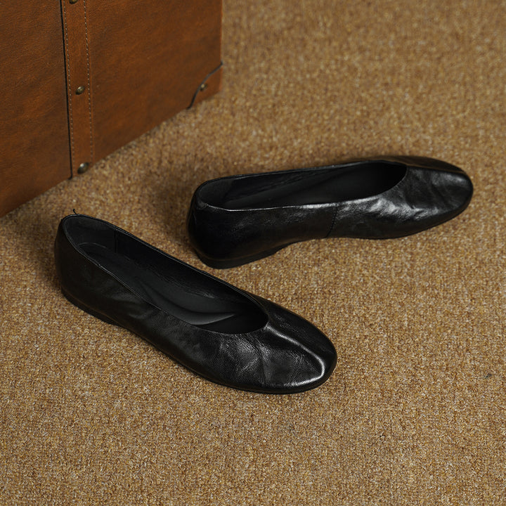 Women's Handmade Soft Sheepskin Ballet Flats Round Toe Slip-on Flat Shoes