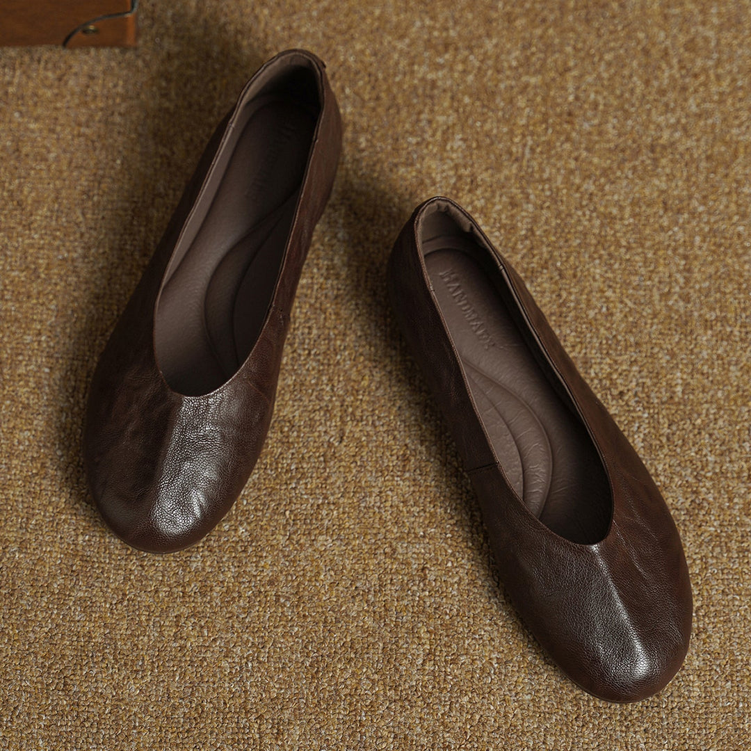 Women's Handmade Soft Sheepskin Ballet Flats Round Toe Slip-on Flat Shoes