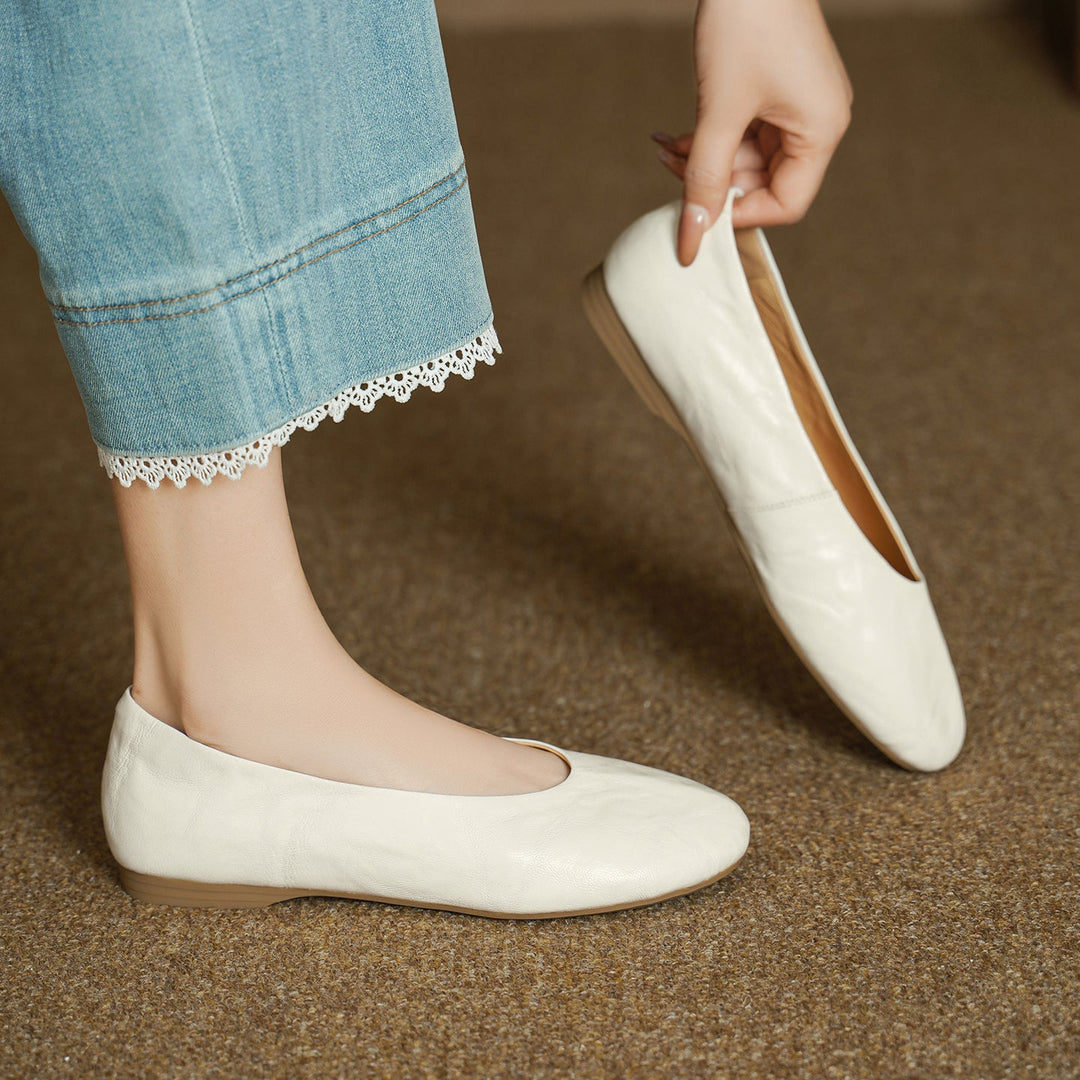 Women's Handmade Soft Sheepskin Ballet Flats Round Toe Slip-on Flat Shoes