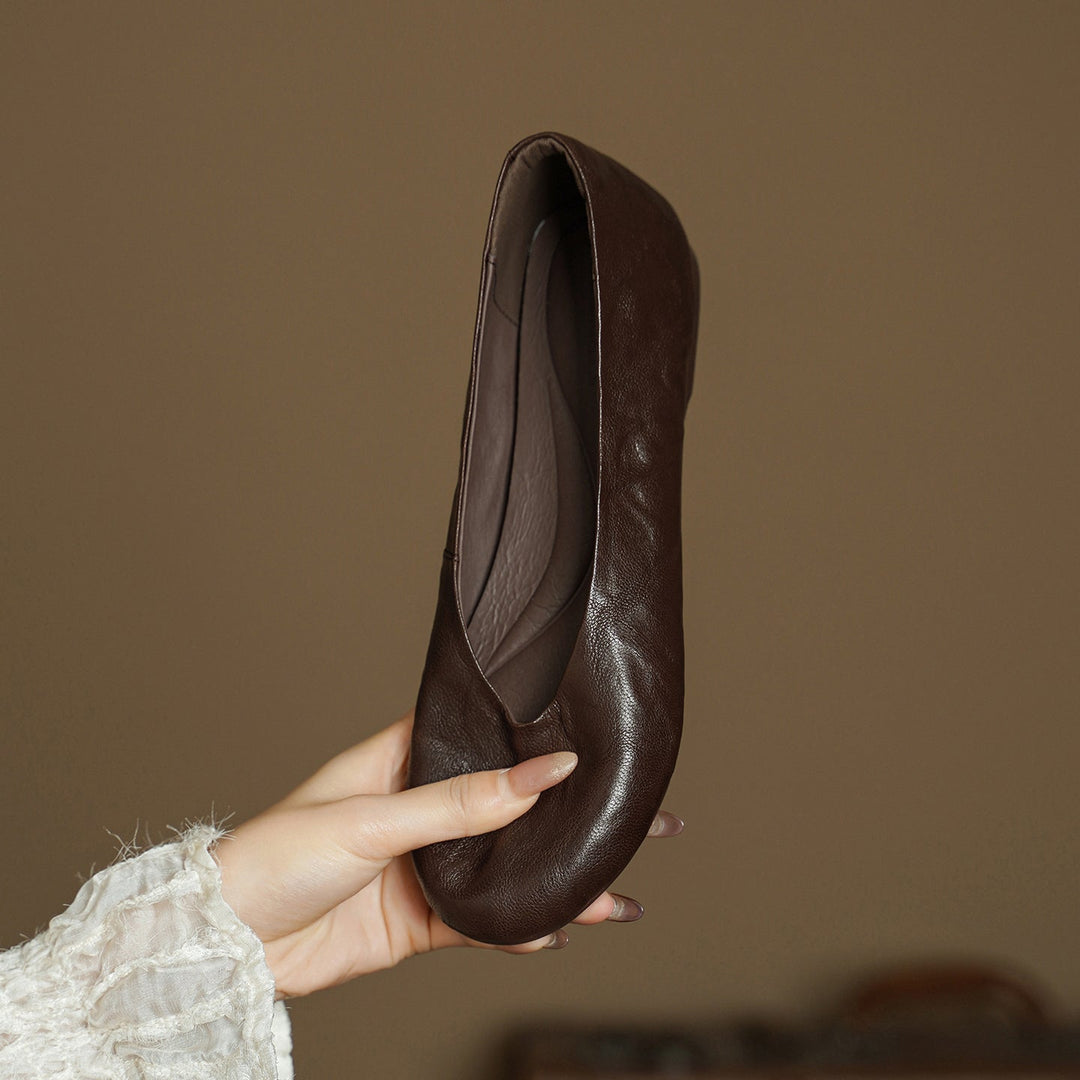 Women's Handmade Soft Sheepskin Ballet Flats Round Toe Slip-on Flat Shoes