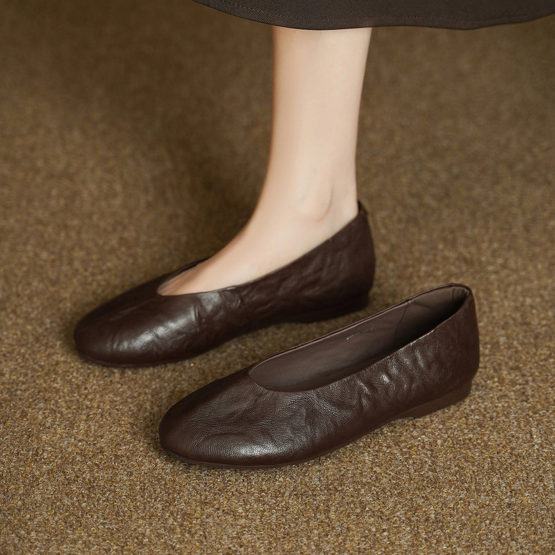 Women's Handmade Soft Sheepskin Ballet Flats Round Toe Slip-on Flat Shoes