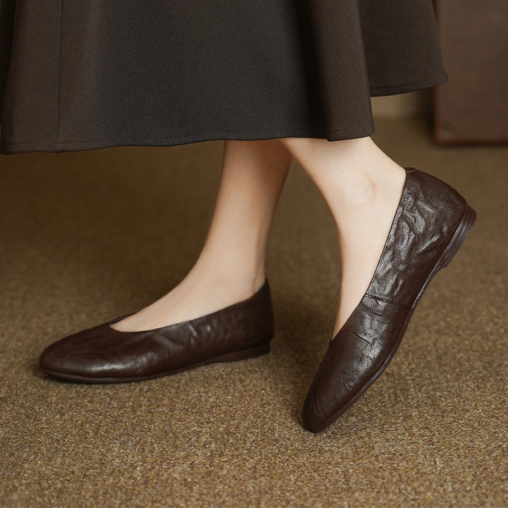 Women's Handmade Soft Sheepskin Ballet Flats Round Toe Slip-on Flat Shoes