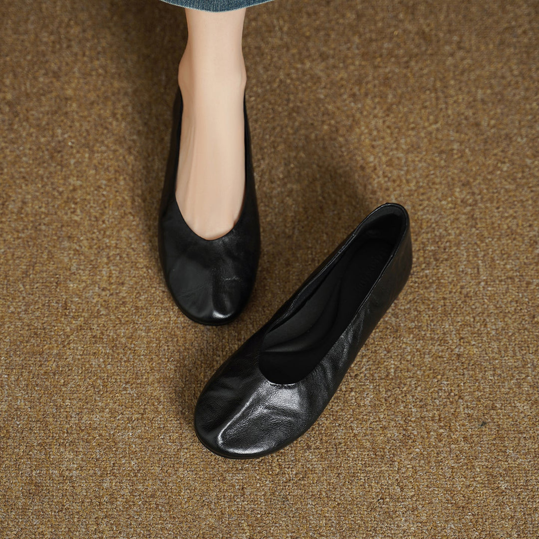 Women's Handmade Soft Sheepskin Ballet Flats Round Toe Slip-on Flat Shoes