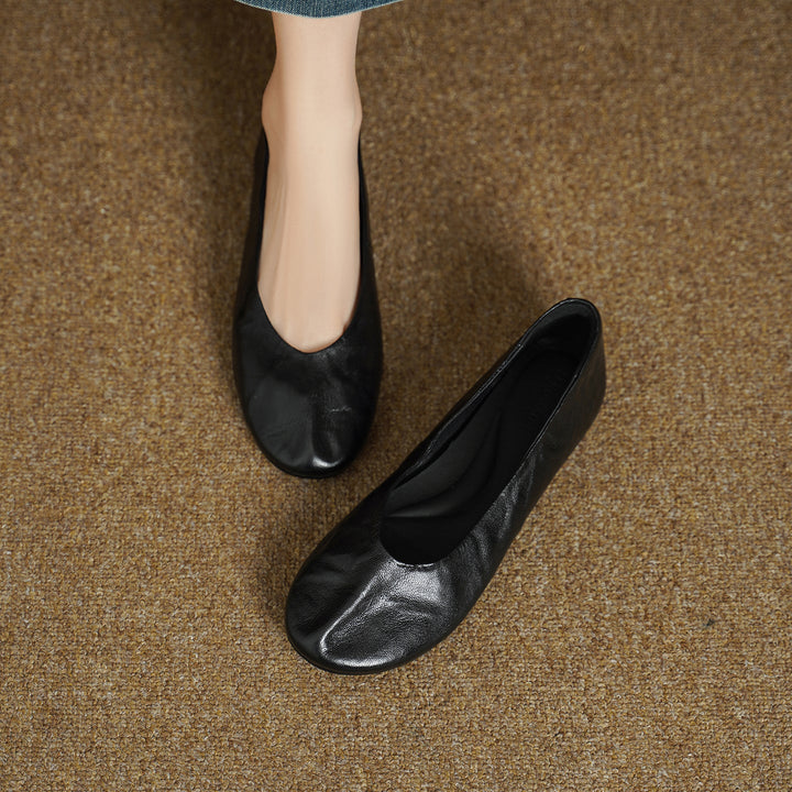 Women's Handmade Soft Sheepskin Ballet Flats Round Toe Slip-on Flat Shoes
