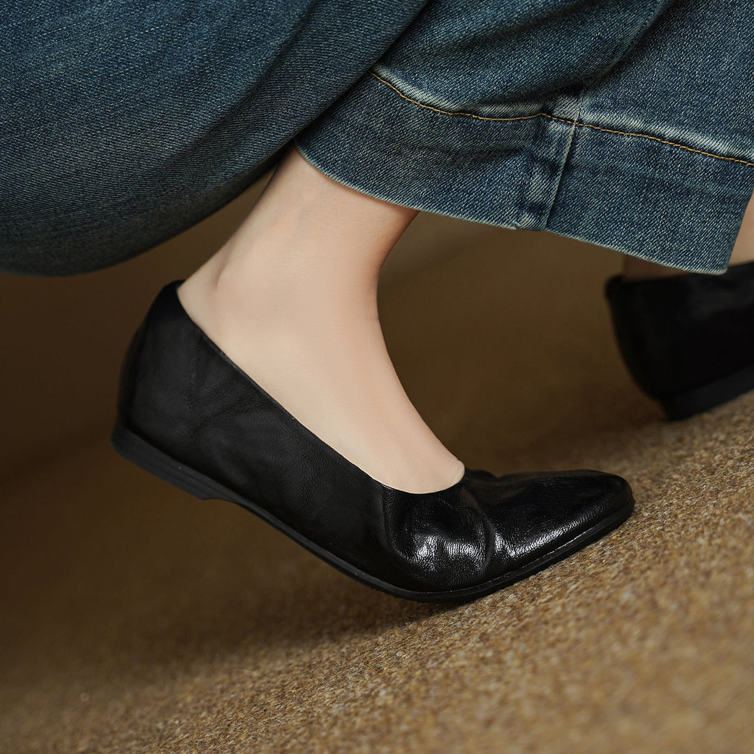Women's Handmade Soft Sheepskin Ballet Flats Round Toe Slip-on Flat Shoes