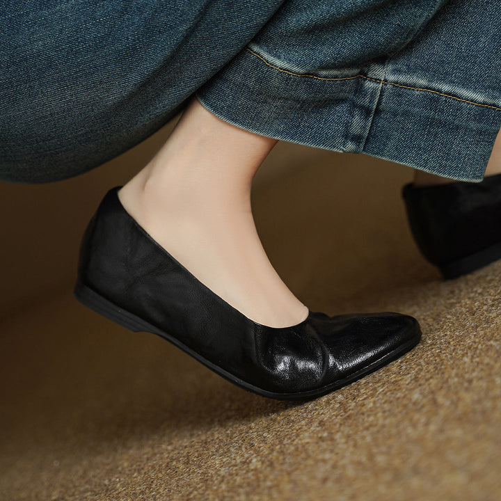 Women's Handmade Soft Sheepskin Ballet Flats Round Toe Slip-on Flat Shoes