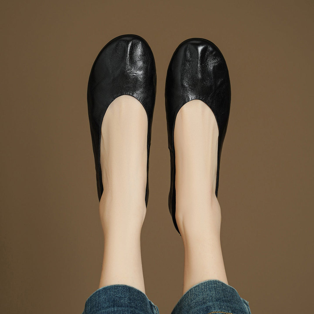 Women's Handmade Soft Sheepskin Ballet Flats Round Toe Slip-on Flat Shoes
