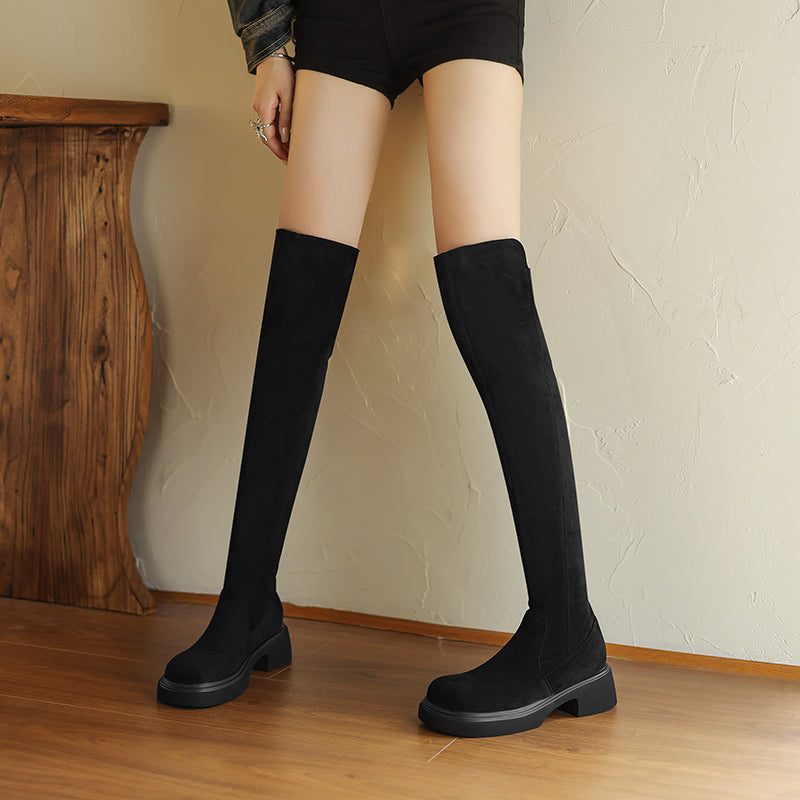 Women Thigh High Boots Faux Suede Over the Knee Stretch Boots