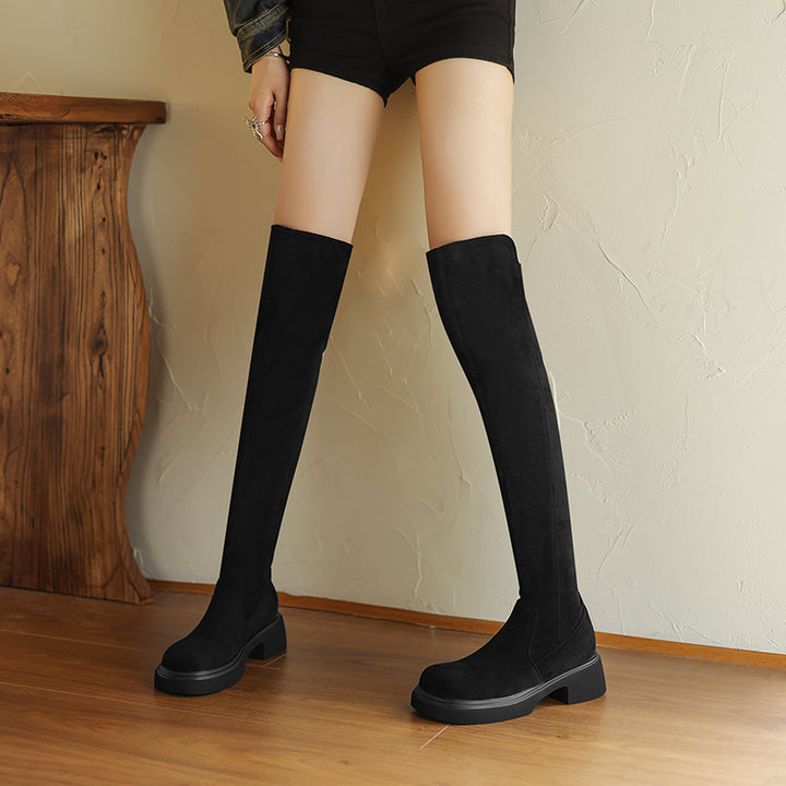 Women Thigh High Boots Faux Suede Over the Knee Stretch Boots