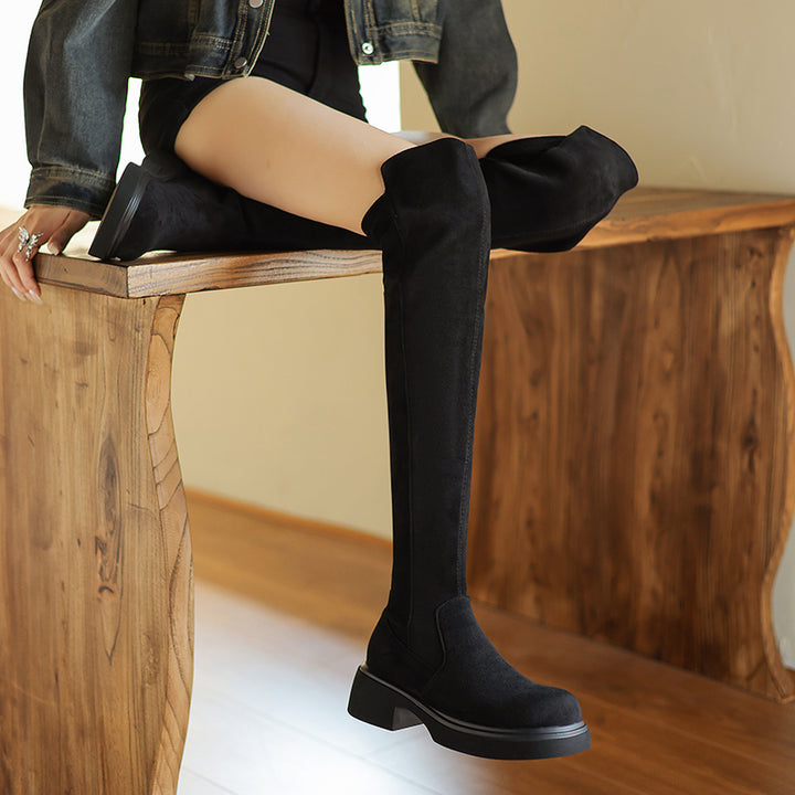 Women Thigh High Boots Faux Suede Over the Knee Stretch Boots