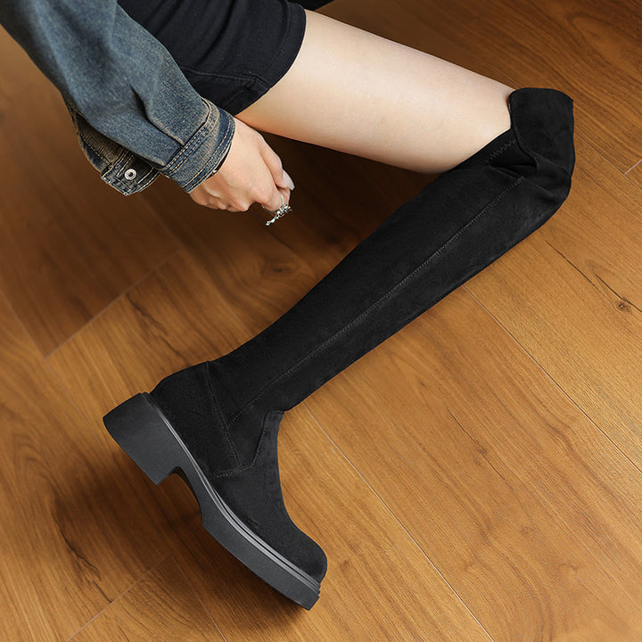 Women Thigh High Boots Faux Suede Over the Knee Stretch Boots