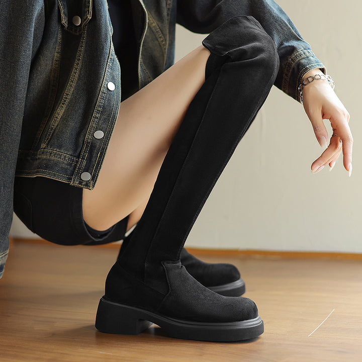 Women Thigh High Boots Faux Suede Over the Knee Stretch Boots