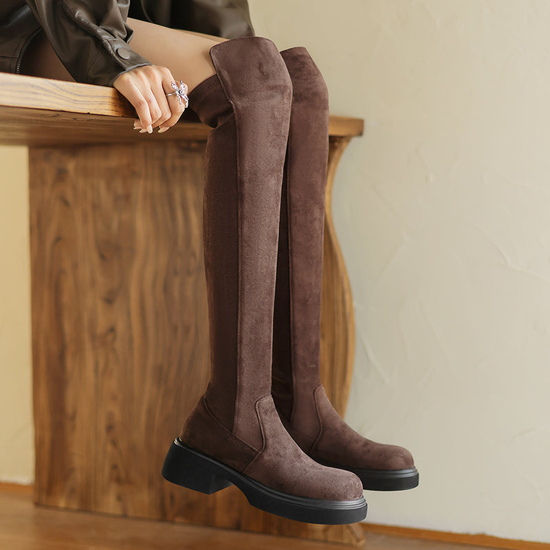 Women Thigh High Boots Faux Suede Over the Knee Stretch Boots