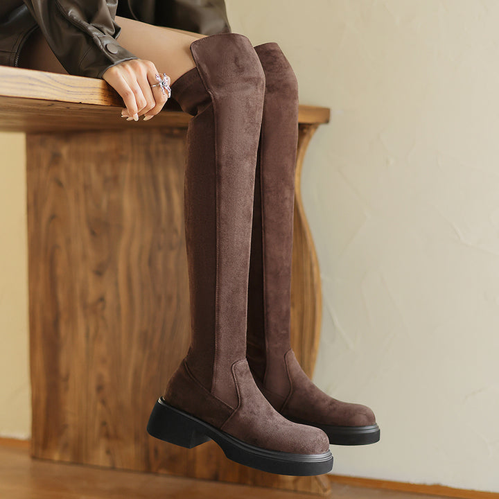 Women Thigh High Boots Faux Suede Over the Knee Stretch Boots