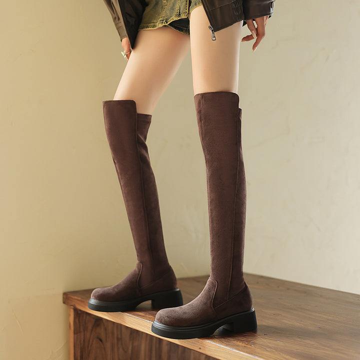 Women Thigh High Boots Faux Suede Over the Knee Stretch Boots