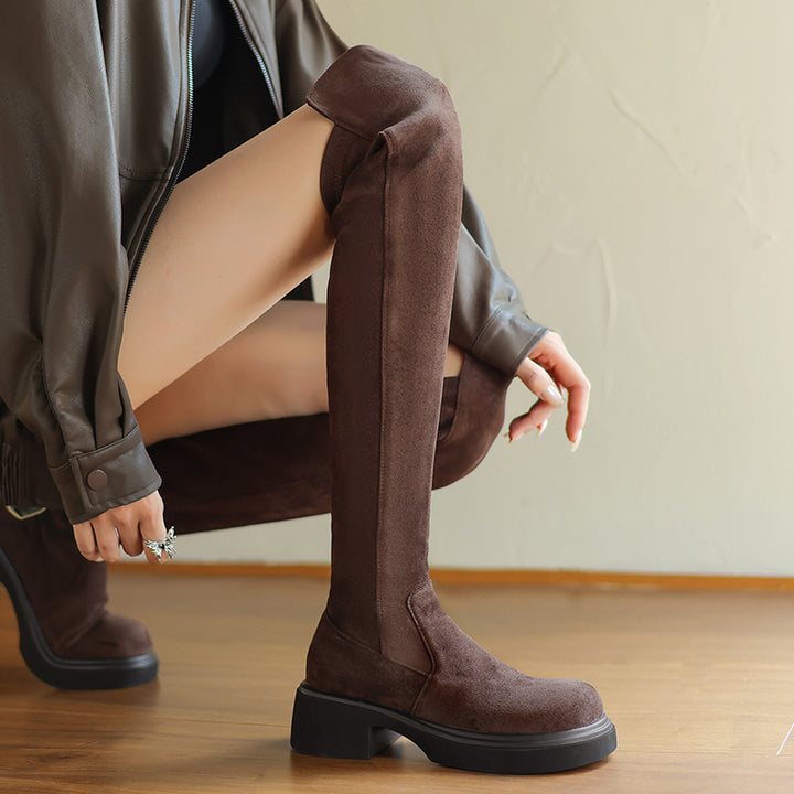 Women Thigh High Boots Faux Suede Over the Knee Stretch Boots