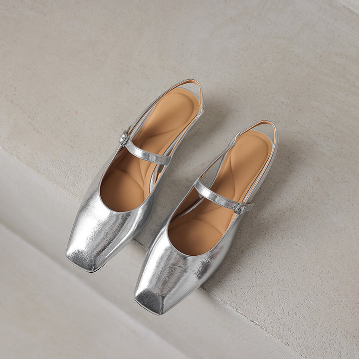 Women's Stylish Square Toe Summer Slingback Low Heeled Sandals