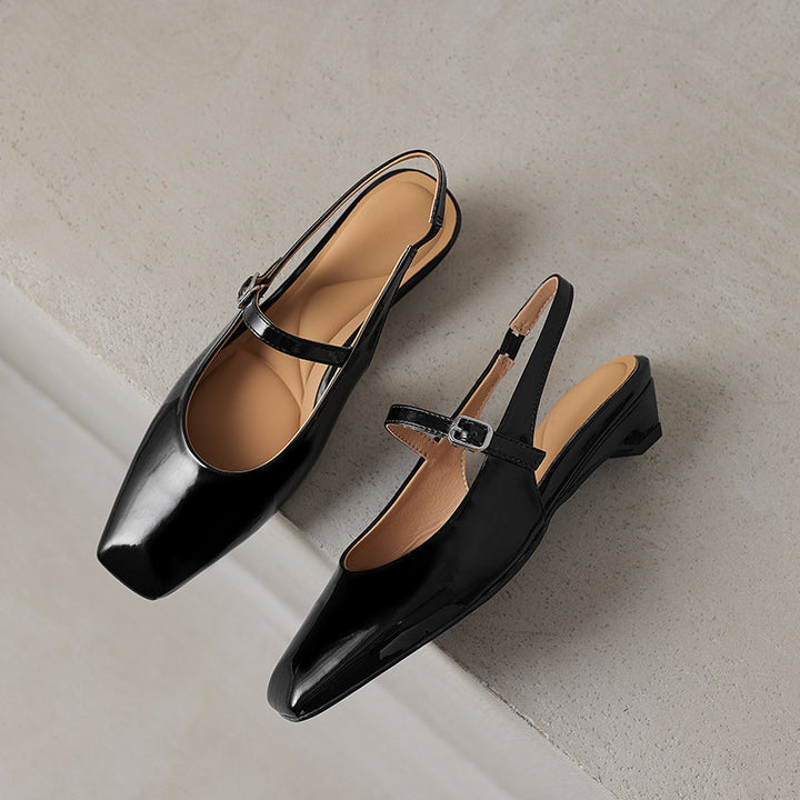 Women's Stylish Square Toe Summer Slingback Low Heeled Sandals