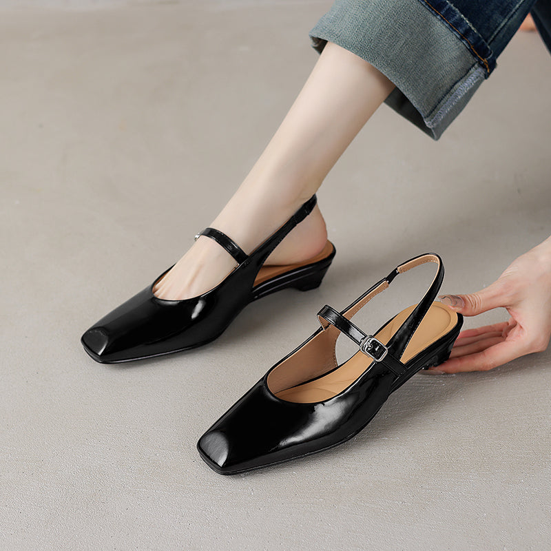 Women's Stylish Square Toe Summer Slingback Low Heeled Sandals
