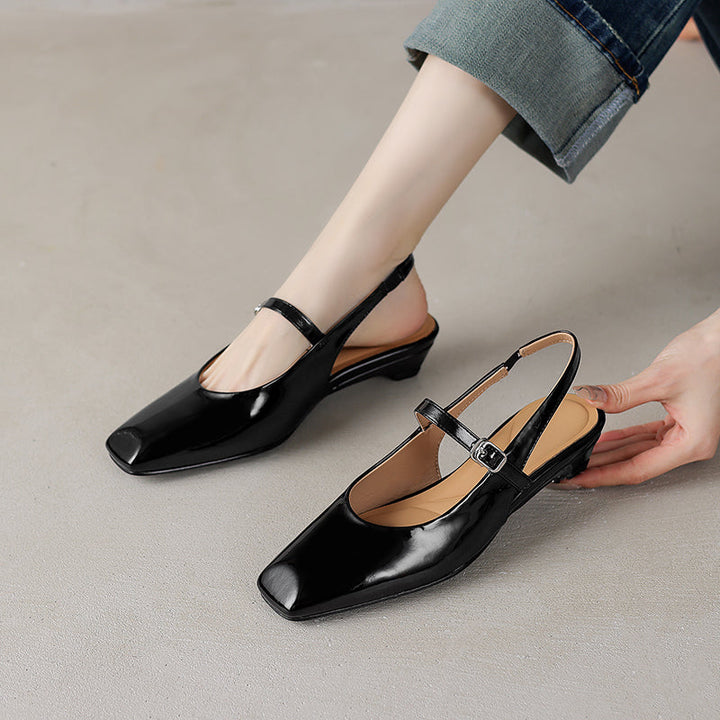 Women's Stylish Square Toe Summer Slingback Low Heeled Sandals