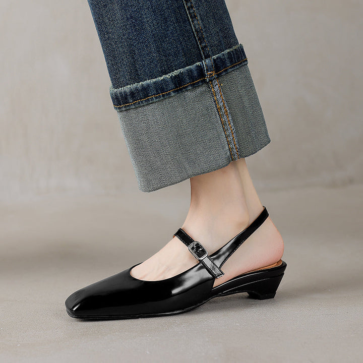 Women's Stylish Square Toe Summer Slingback Low Heeled Sandals