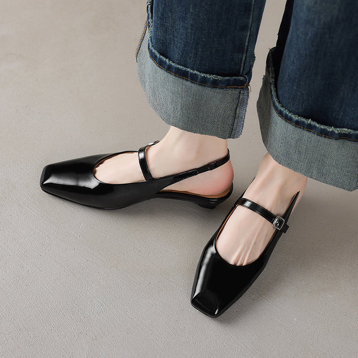 Women's Stylish Square Toe Summer Slingback Low Heeled Sandals