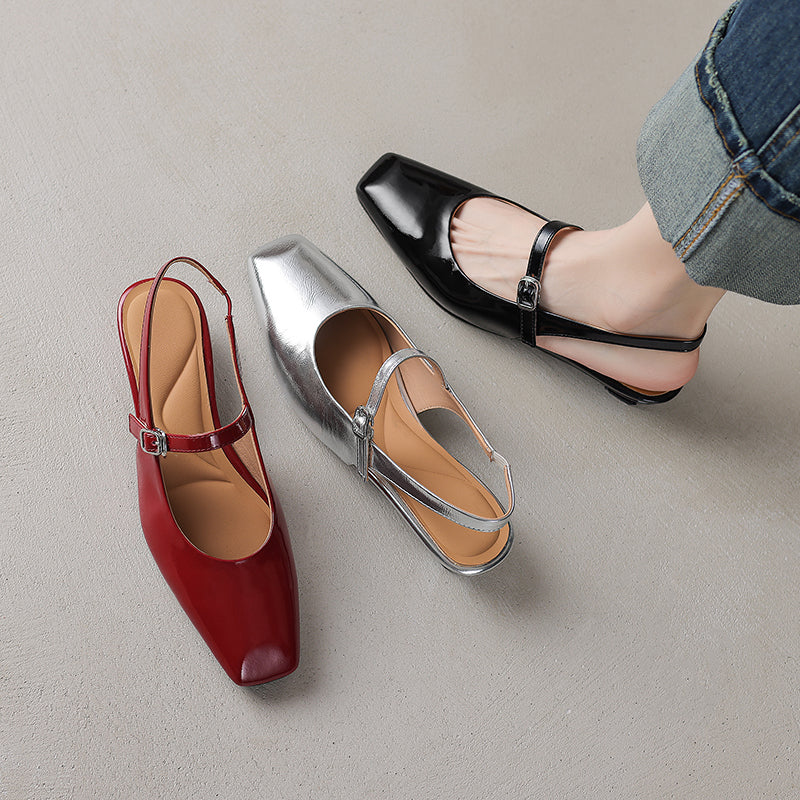 Women's Stylish Square Toe Summer Slingback Low Heeled Sandals