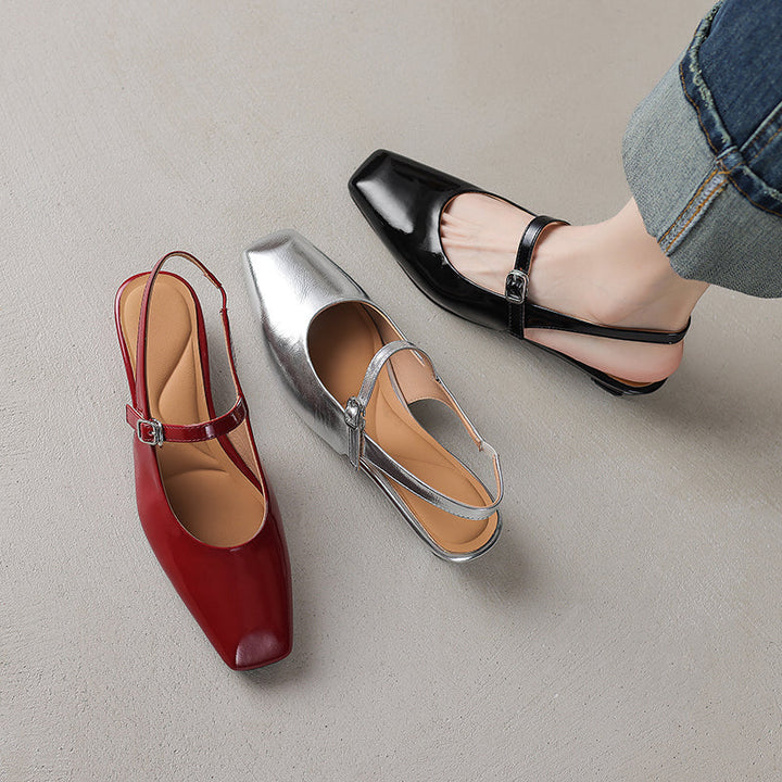 Women's Stylish Square Toe Summer Slingback Low Heeled Sandals