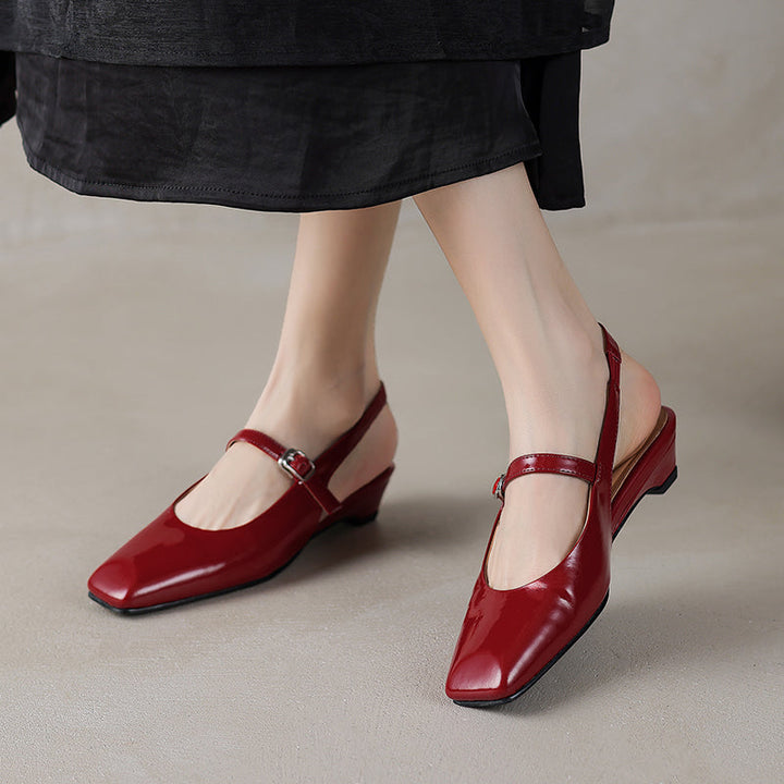 Women's Stylish Square Toe Summer Slingback Low Heeled Sandals