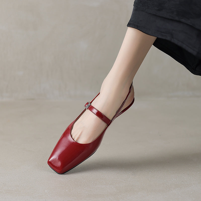 Women's Stylish Square Toe Summer Slingback Low Heeled Sandals