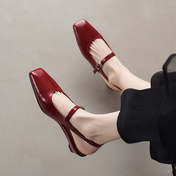 Women's Stylish Square Toe Summer Slingback Low Heeled Sandals