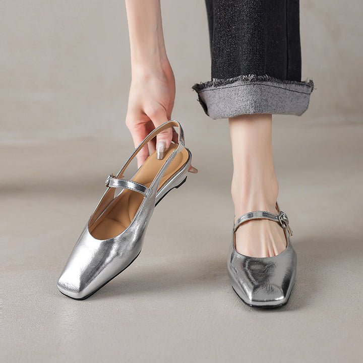 Women's Stylish Square Toe Summer Slingback Low Heeled Sandals