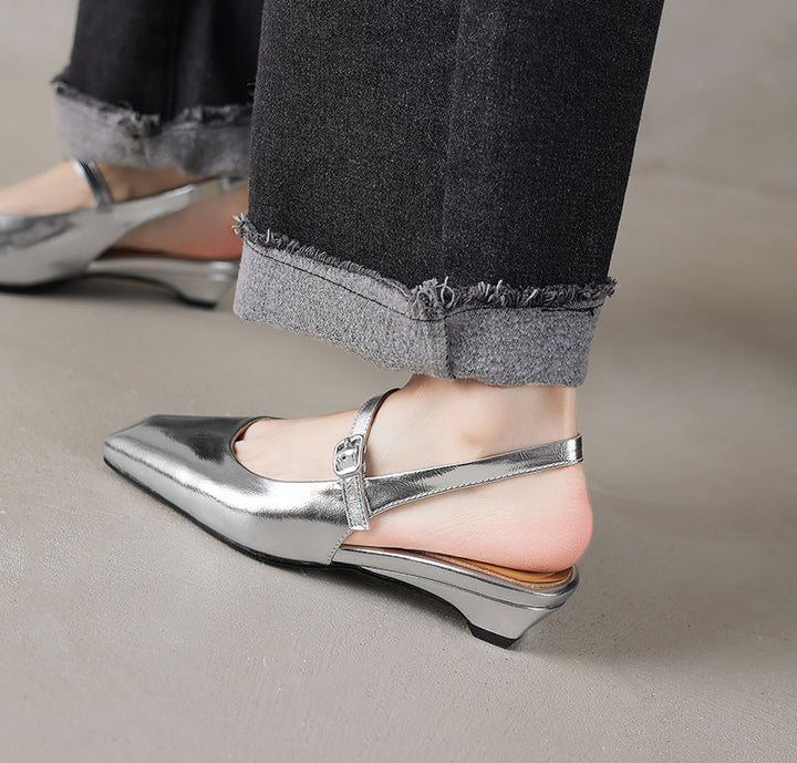 Women's Stylish Square Toe Summer Slingback Low Heeled Sandals