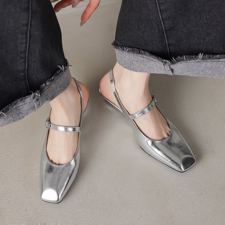 Women's Stylish Square Toe Summer Slingback Low Heeled Sandals