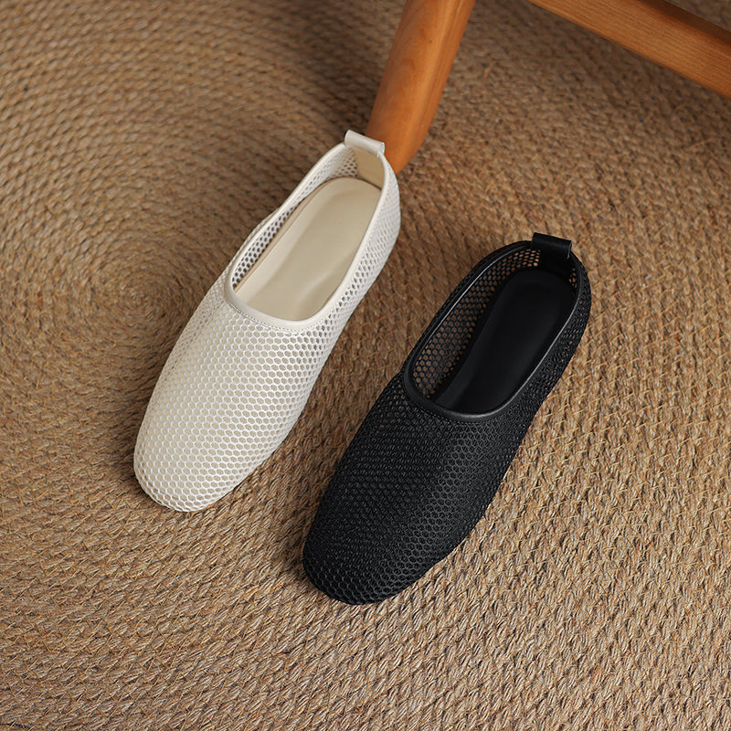 Minimalist Mesh Ballet Flats for Women - Breathable Cowhide Summer Shoes with Lambskin Insole