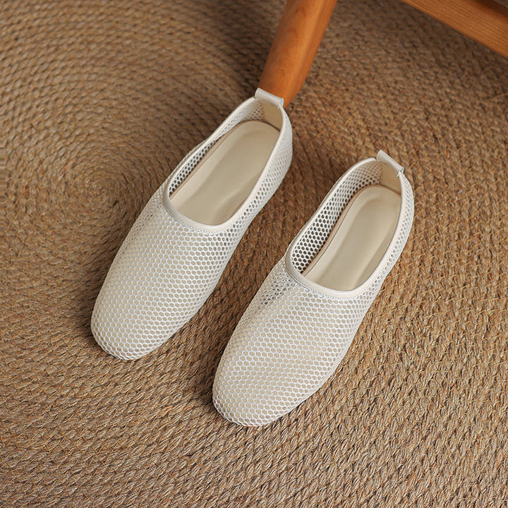 Minimalist Mesh Ballet Flats for Women - Breathable Cowhide Summer Shoes with Lambskin Insole