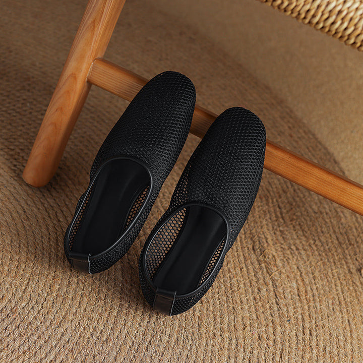 Minimalist Mesh Ballet Flats for Women - Breathable Cowhide Summer Shoes with Lambskin Insole
