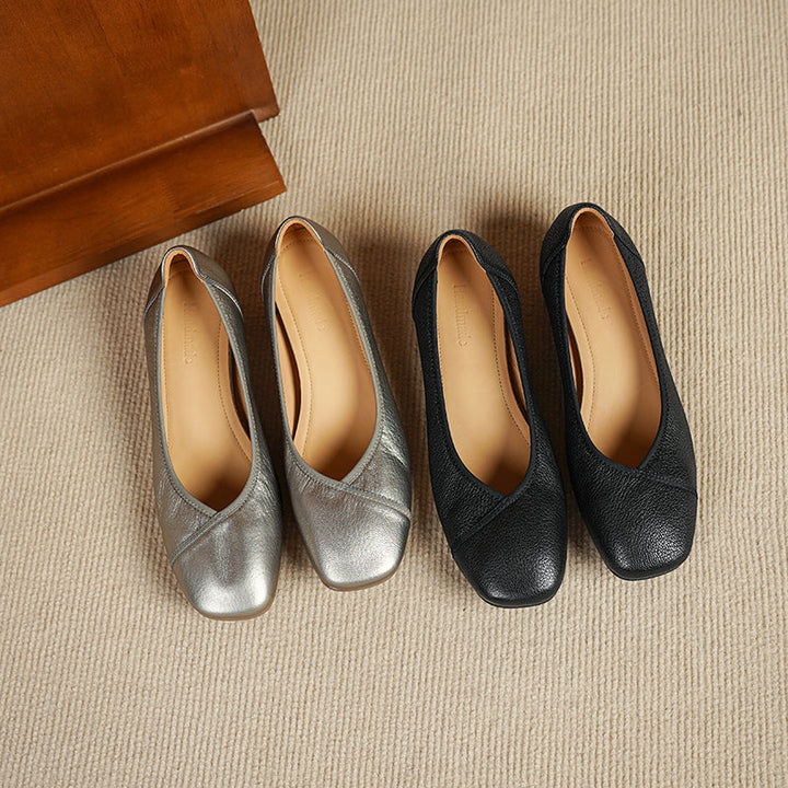 Ultra-Soft Sheepskin Office Heels - Breathable Leather Pumps - Stable Mid-Heel Shoes