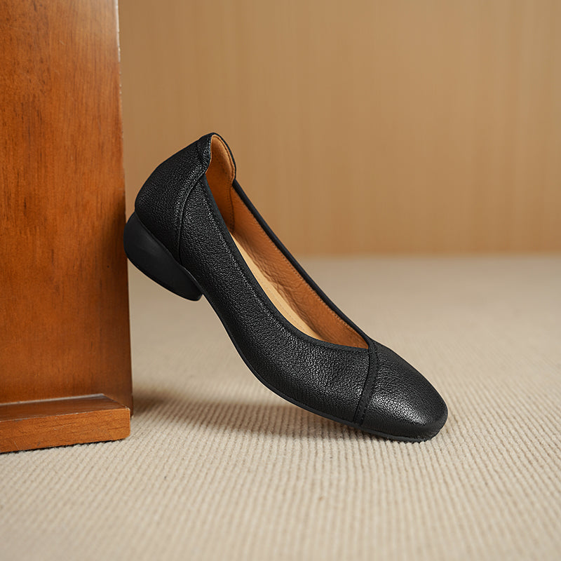 Ultra-Soft Sheepskin Office Heels - Breathable Leather Pumps - Stable Mid-Heel Shoes