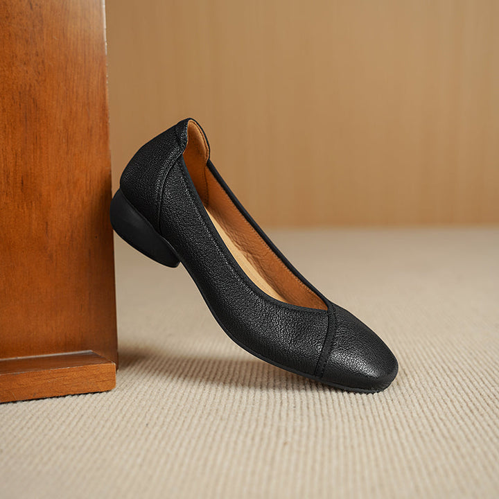 Ultra-Soft Sheepskin Office Heels - Breathable Leather Pumps - Stable Mid-Heel Shoes